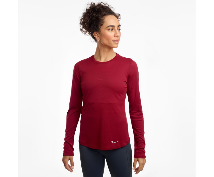 Saucony Stopwatch Long Sleeve Women's Shirts Burgundy | AU 297AHKP